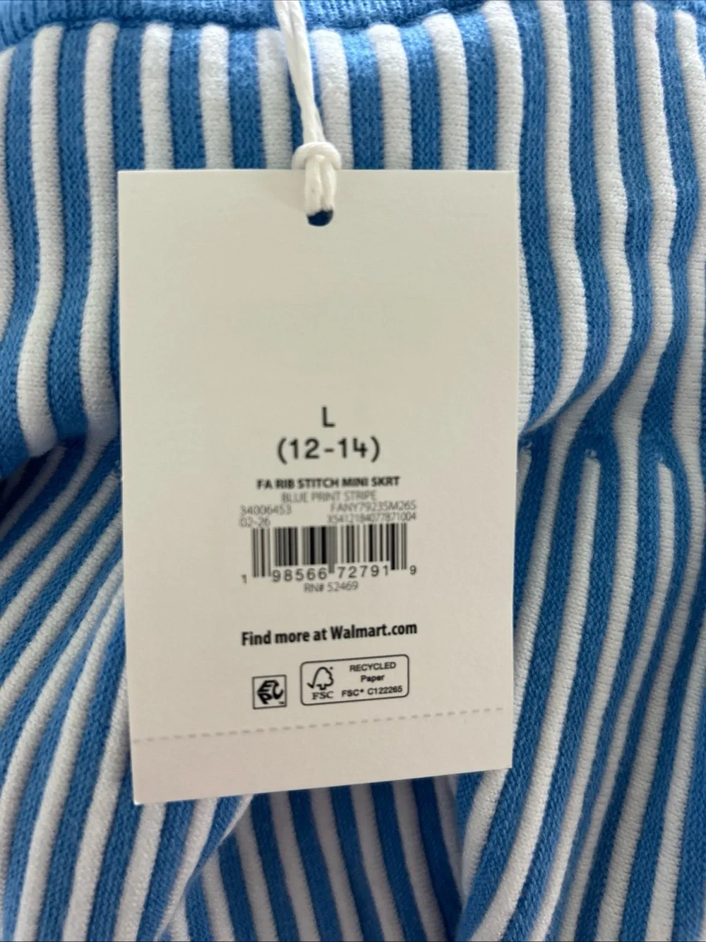 Free Assembly Women's Ribbed Stitch Tiered Skirt Blue/White- Size Large (12-14)